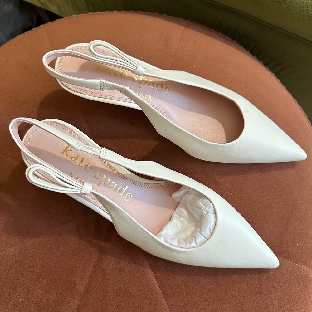 kate spade White Pointed Toe Slingback Heels
